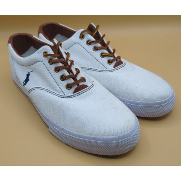 Ralph Lauren Other - Polo Ralph Lauren Vaughn White Canvas Sneakers Shoes Mens Size 11 D Leather Lace